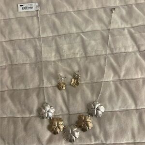J. Jill Two-Tone Floral Necklace and Stud Earrings - Silver & Gold